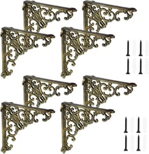 Lounsweer 4 Pcs Heavy Duty Antique Brass Shelf Brackets 8'' Wall Mounted... 