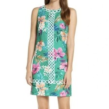 Eliza J Shift Dress Women's Size 10 Green & Pink Floral Lace Trim NWT