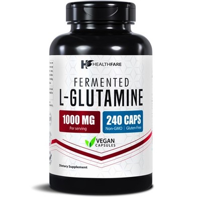 Healthfare L-Glutamine 1000mg | 240 Capsules | Amino Acid Fuel for Gut & Muscle