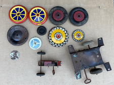 Vintage Tin Toy Truck Tractor Car Parts Litho Wheels Tires Chassis Wyandotte