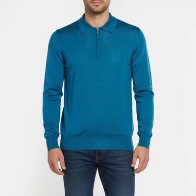 Zilli Blue Cashmere Blend Knit Quarter Zip Polo Sweater L