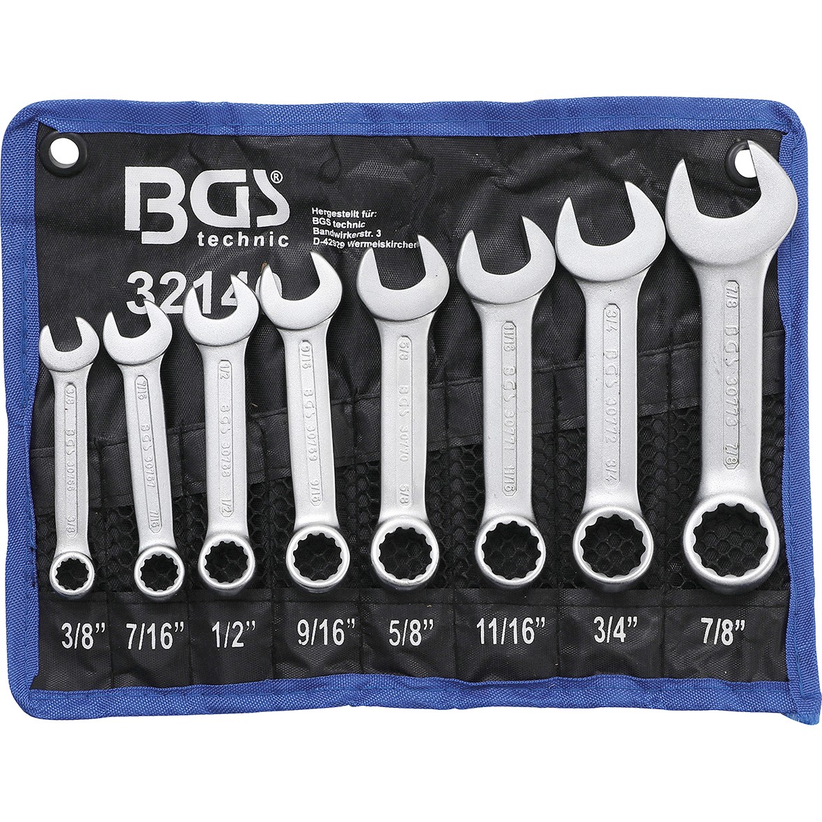 Clés mixtes courtes pouces impériales US SAE jeu de 8 clés BGS outillage mécanique
