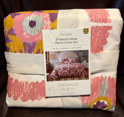 Threshold Full/Queen Suzani Printed Cotton Duvet Cover 3 Piece Set NEW