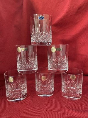 Vintage Bohemia Crystal Diamond Cut DOF Whiskey Glasses/Tumblers Czech Republic