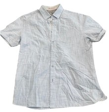 Ted Baker London Mens Shirt Size 5 XL Light Blue Textured Short Sleeve Cotton