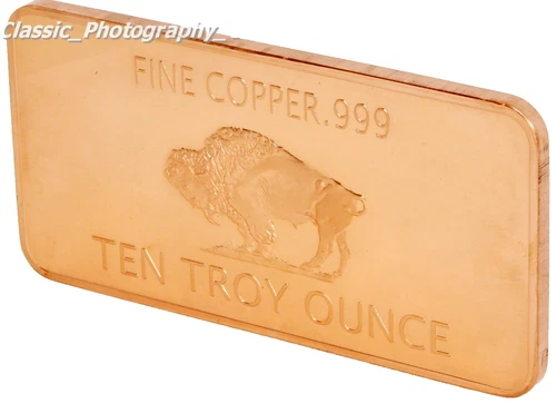 COPPER BUFFALO Bar Ten Troy Ounce Investment BULLION Bar 10 Oz 311g .999 PURE Cu
