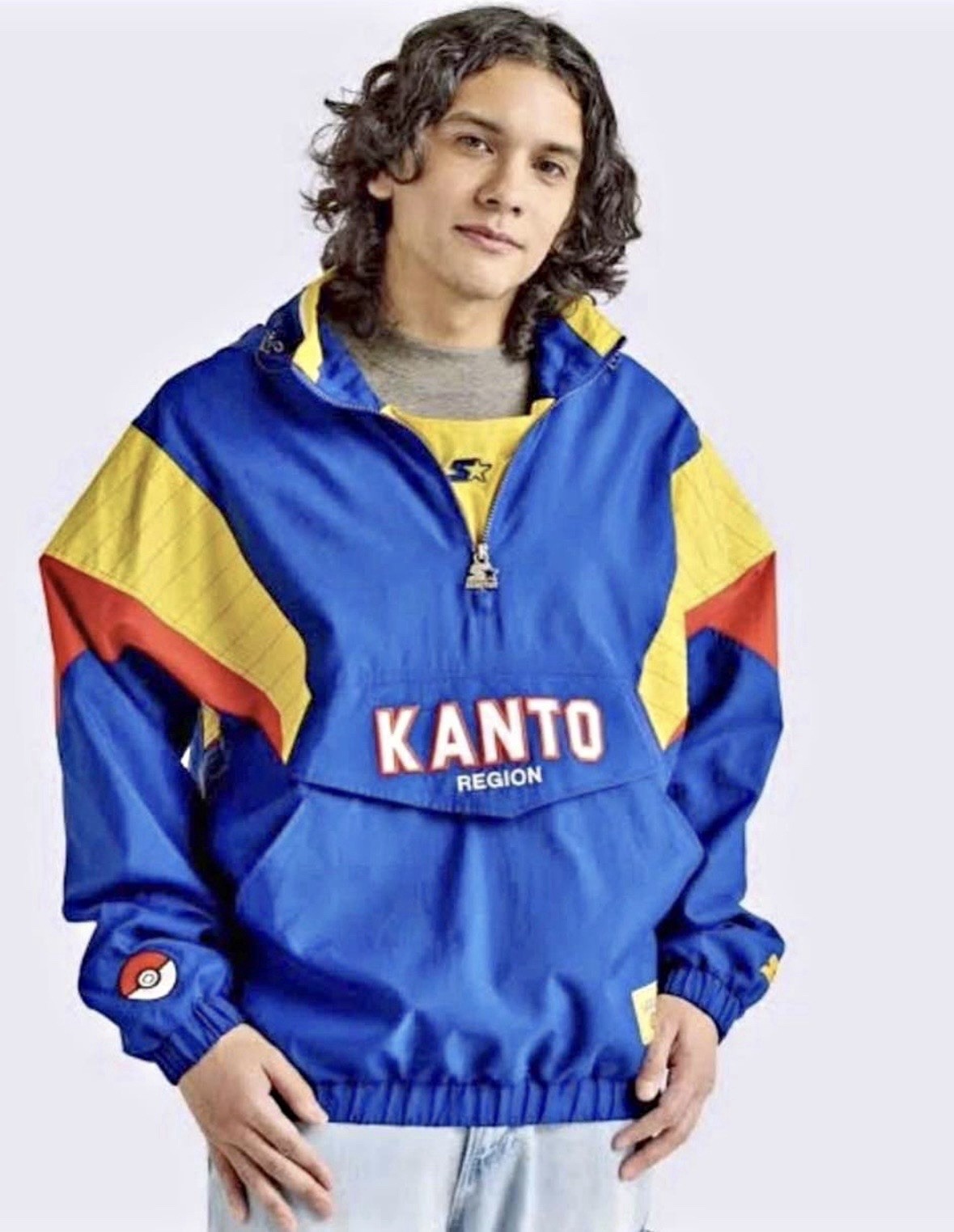Pokemon Colorblock Men's Pokemon Kanto Colorblock Half-Zip Hooded Windbreaker Jacket w ...