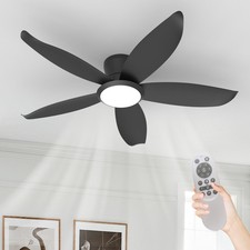 42" Low Profile Ceiling Fans with LED Light Black Flush Mount Remote APP Control