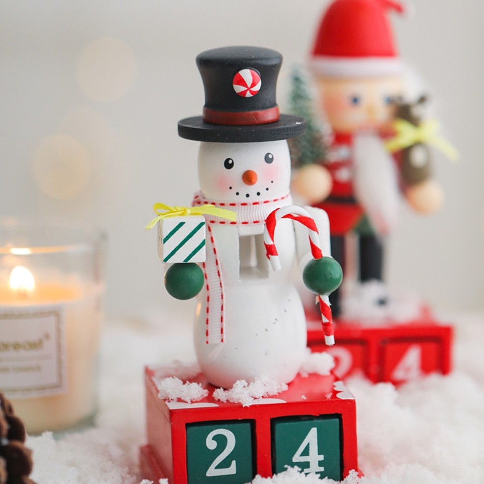 Wooden Christmas Countdown Calendar Colorful Snowman Design Desk Decor ...
