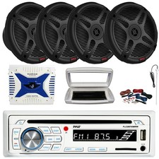 Pyle Single-DIN Marine CD Radio, 4x 6.5" 600W Max Speakers, 4 Channel Amplifier