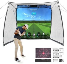11x8ft Golf Simulator Hitting Net with Impact Screen, Heavy Duty Golf Range Cage