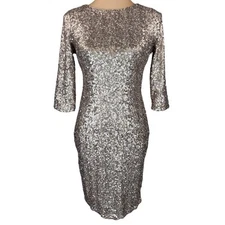 Badgley Mischka Sequin Dress Party Cocktail 3/4 Sleeve Dress Size 4 Date Night