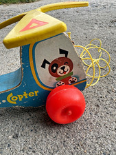 ‼️VINTAGE FISHER-PRICE‼️ Mini Copter Pull Toy #448 Made in USA 1970 ‼️WORKS‼️
