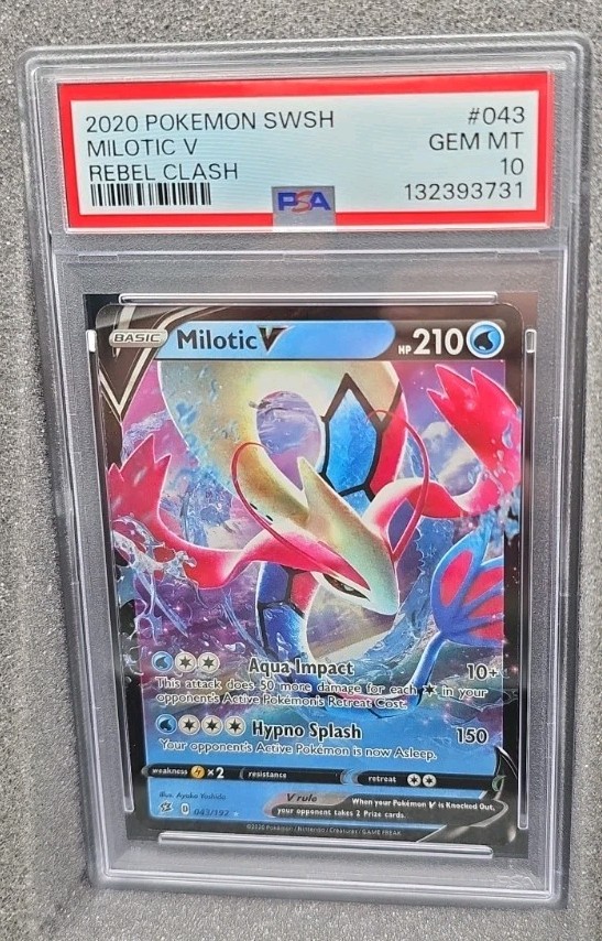 POKEMON CARD MILOTIC V ULTRA RARE 43 SWSH REBEL CLASH #43 GRADED PSA 10 GEM MINT view 2