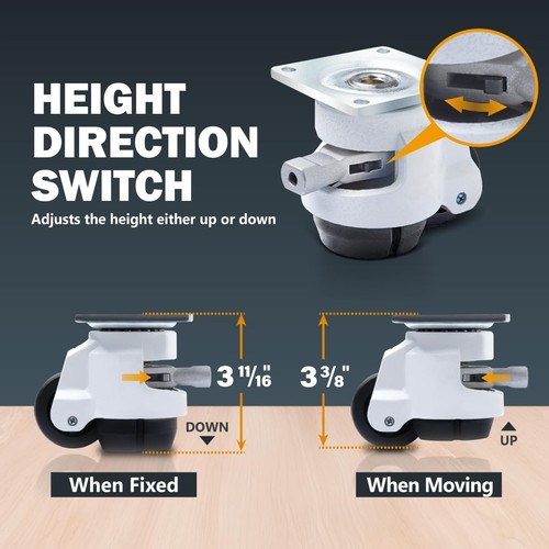 17300 2-Inch Leveling Casters Set of 4 | Heavy Duty with Adjustable Ratchetin... - Picture 4 of 6