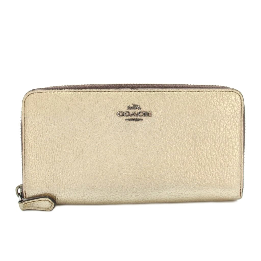 23554 Long Wallet Round Zipper Leather Coin Purse Gold/YM Women's