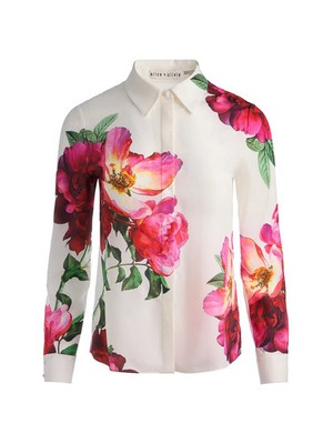 NWD,  Alice + Olivia Gilded Rose Willa Placket Top in Multicolor Sz L #T3880