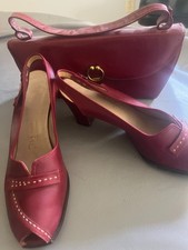 1940's Red Leather Sling Back Pump with Matching Clutch 9-9.5