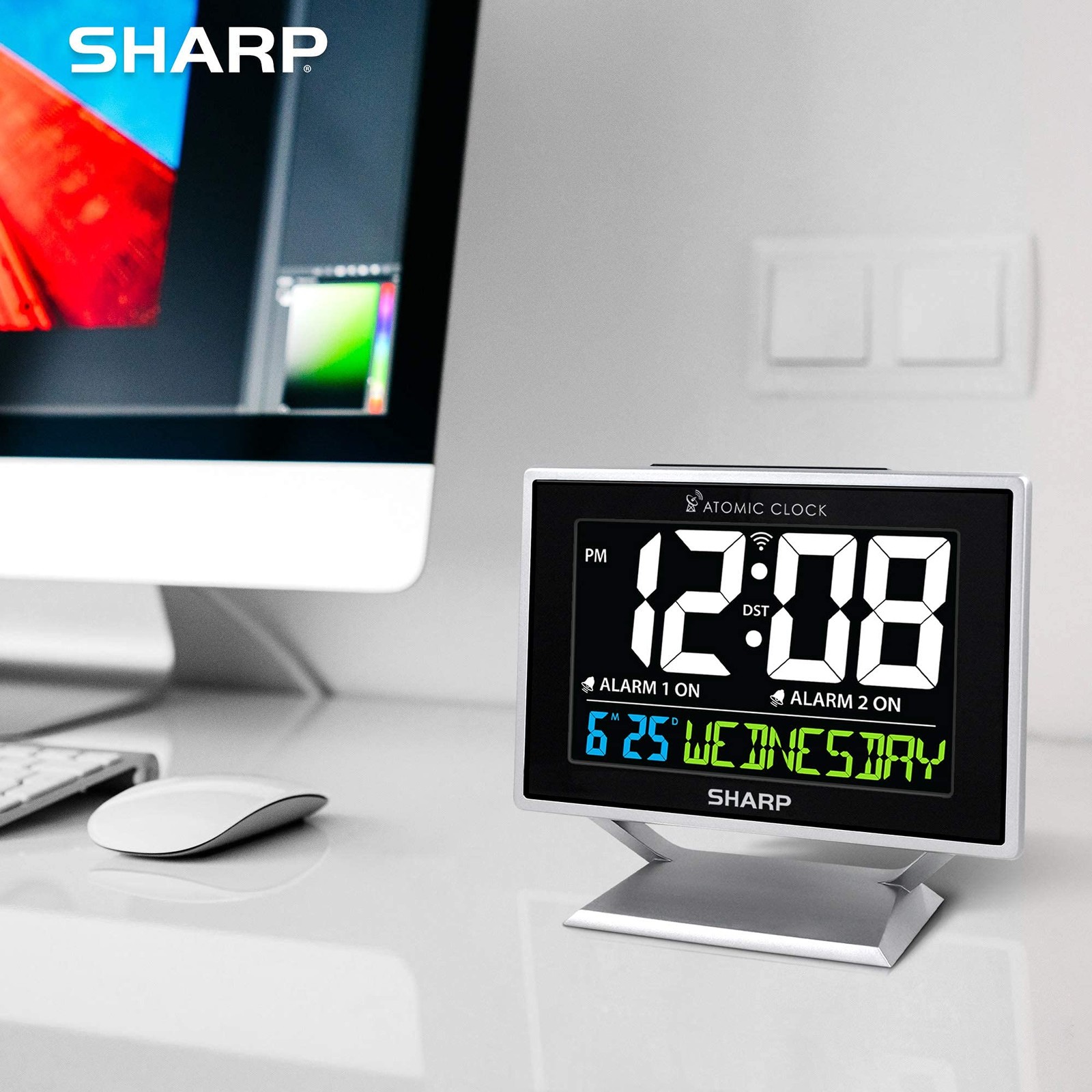 Desktop Dual Alarm Clock with Color Display - Atomic Accuracy - Calendar & Da...