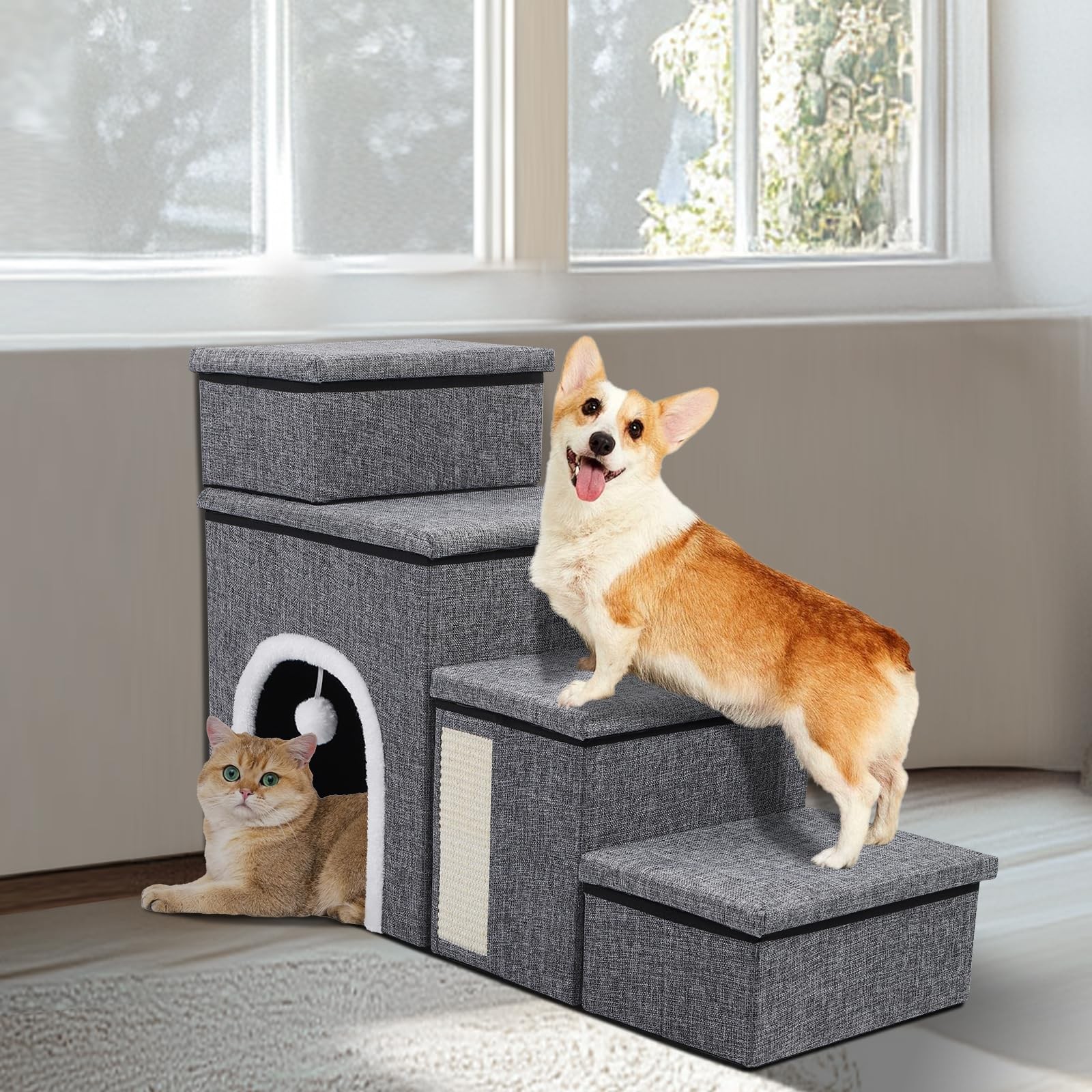 Foldable 23Inch Dog Stairs for Bed or Couch Small Older Pets Portable Ramp  