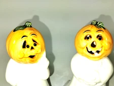 Pumpkin Head Female Tea Light Candle Holders Halloween Theme 5" Tall