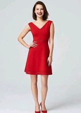 Guess Laser Cut Vneck Sleeveless Scuba Mini Dress Fit N Flare Red Women's Size 8