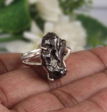 Genuine Meteorite Tektite Gemstone Sterling Silver Split Band Ring Jewelry