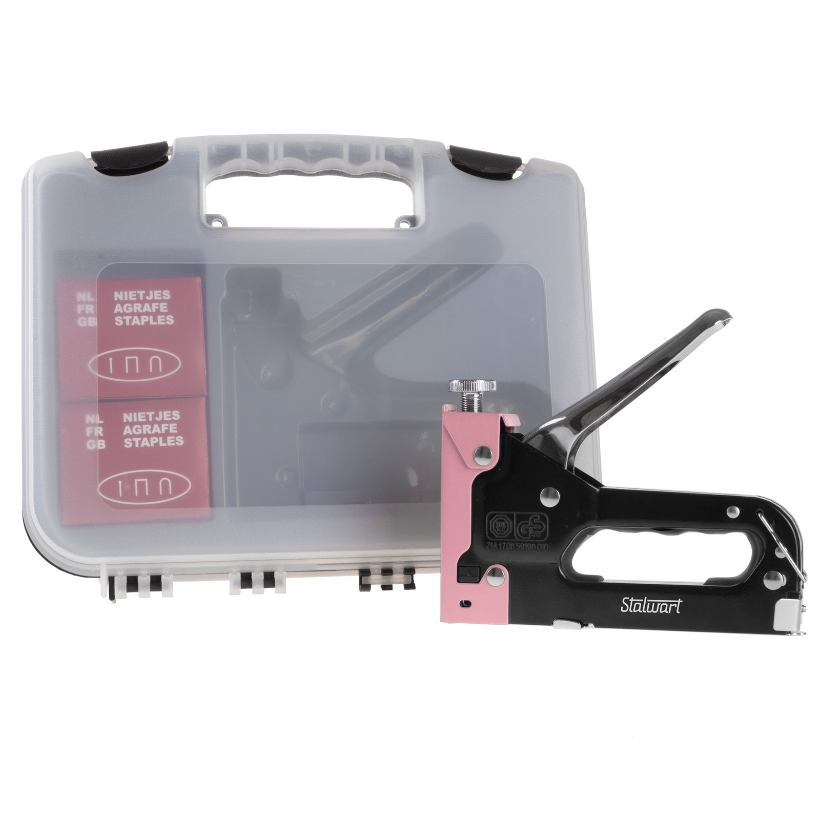 Staple Gun Stapler for Fabrics, Crafts, Boards 600 Staples Carrying Case, Pink-image