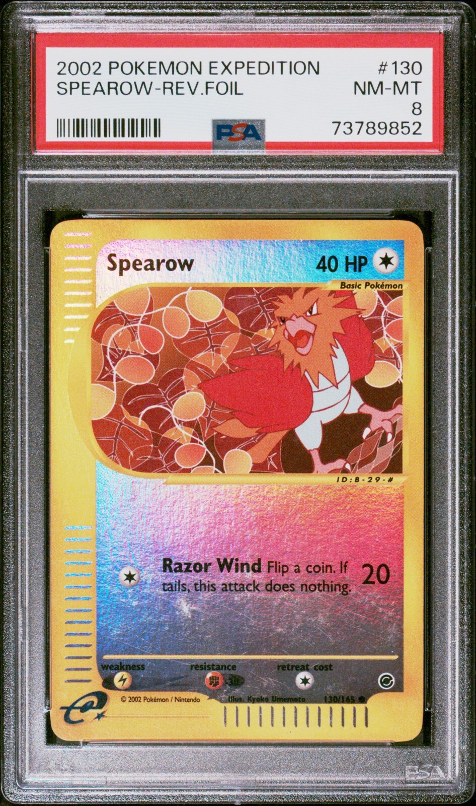 Pokémon TCG 2002 Spearow Expedition Base set 130/165 Reverse Holo Common PSA 8