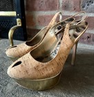 Sam Edelman Novato Cork Slingback Heels Gold Platform Peep Toe Size 8.5 Stiletto — photo 2