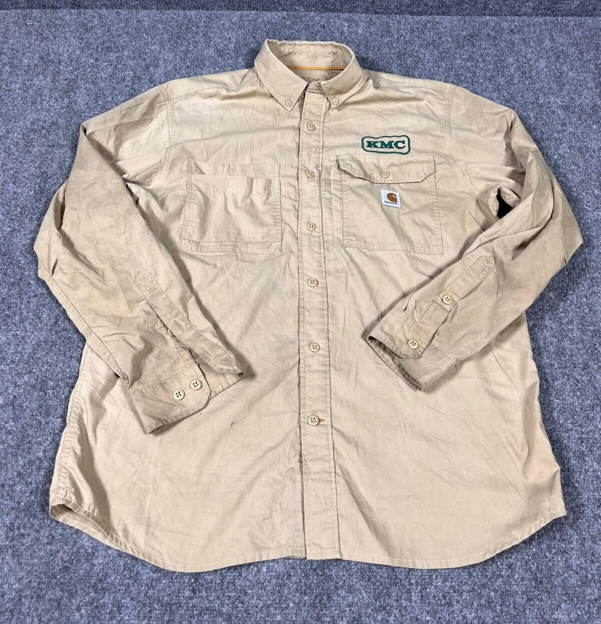 Carhartt Force KMC Men's Shirt Beige Long Sleeve Button Up Relaxed Fit Size L