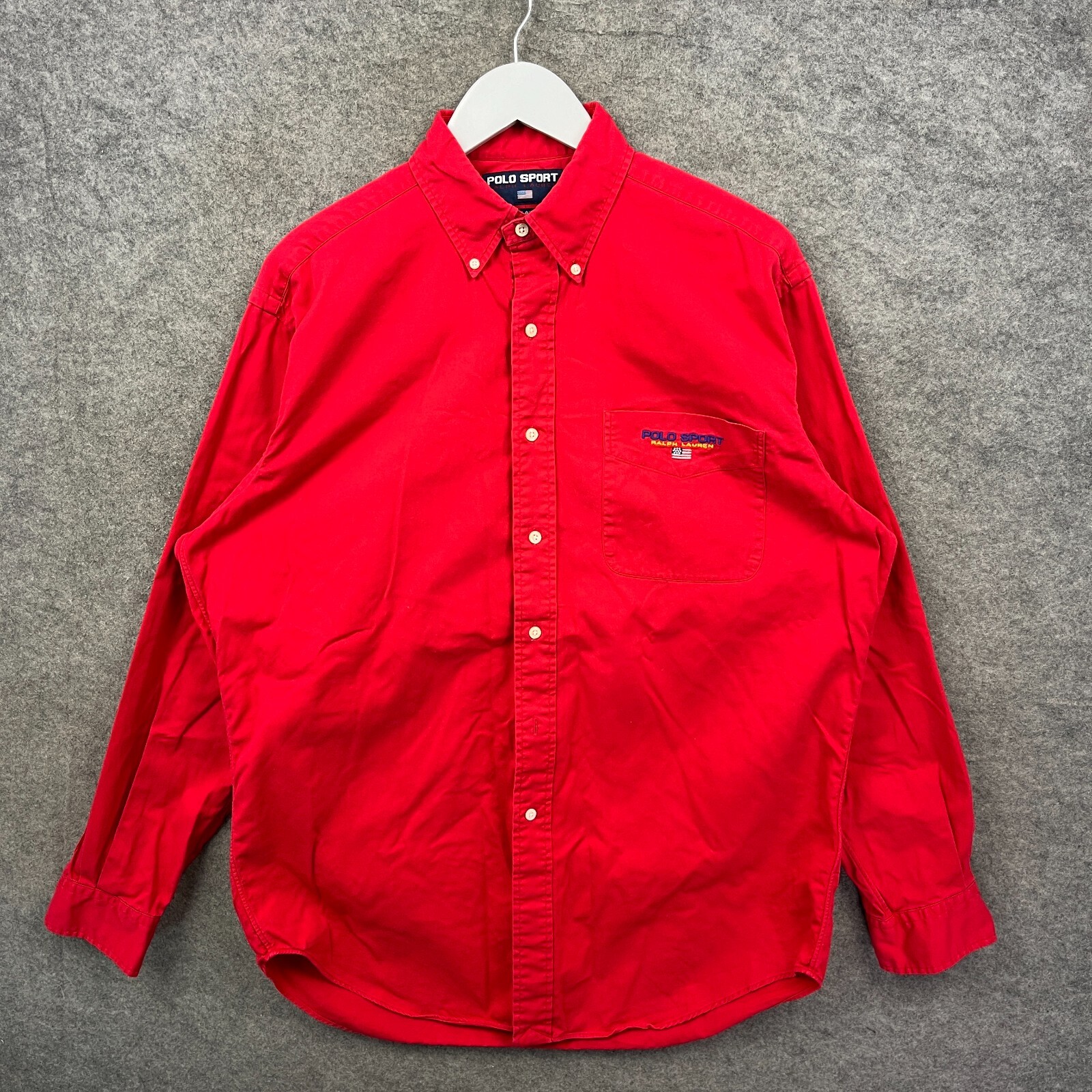 Vintage Ralph Lauren Shirt Mens Medium Red Polo Sport Blaire Button Down USA