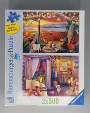 Ravensburger 2x500 "Cozy Cabana  Cozy Bathroom" 2 Jigsaw Puzzles in 1 Box NEW