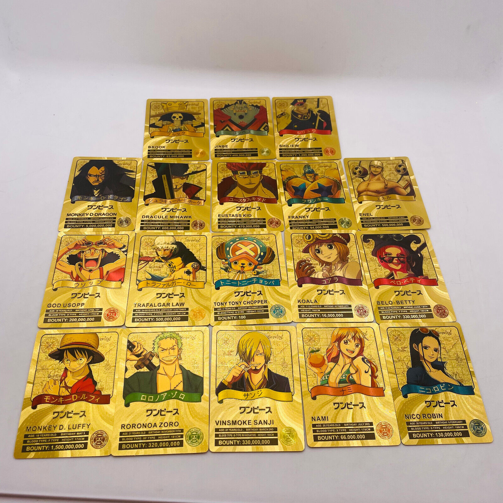 18pcs/lot Japanese manga one piece WANTED cards Anime golden