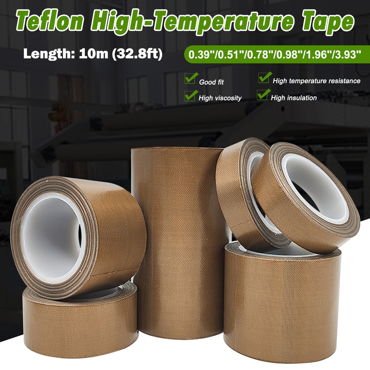 GTIWUNG 2 stuks teflon tape, hoge temperatuur tape, PTFE glasweefsel/glastape, High Temp tape, hittebestendig tot 260 °C, zelfklevend, 13 mm x 10 m