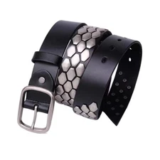 Real Leather Waist Belt Heavy Metal Rivet Studded Unisex Punk Waistband Handmade