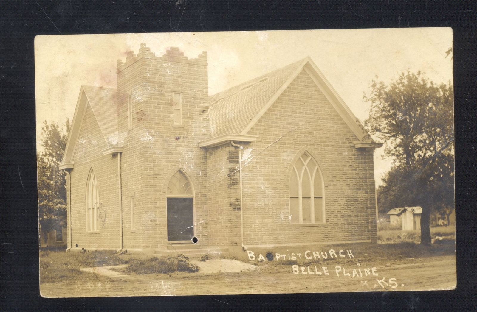 RPPC BELLE PLAINE KANSAS BAPTIST CHURCH 1912 VINTAGE REAL PHOTO rppc-belle-plaine-kansas-baptist-church-1912-vintage-real-photo