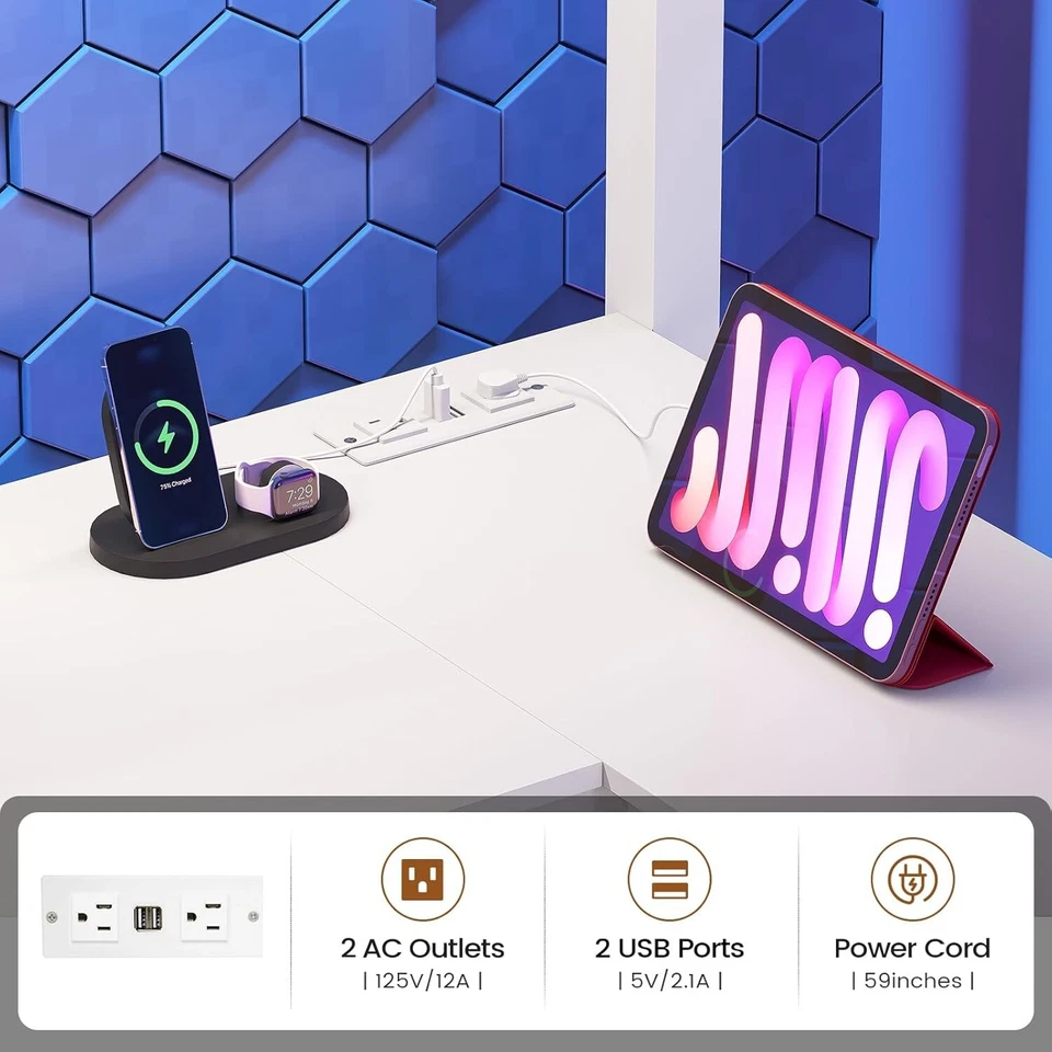 Twin Size Loft Bed with L Shaped Desk, LED Lights and Storage Stairs (White) - Image 4 of 4