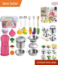 Kids Play Kitchen Set Stainless Steel Cooking Toys Kids Chef Costume Accessories
