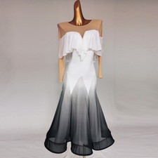 NEW Latin Ballroom Dance Dress Modern Salsa Waltz Standard Long Dress F555 White