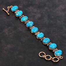 Blue Turquoise Jewelry Copper Gift For Briedsmaid Adjustable Bracelet 6.0"