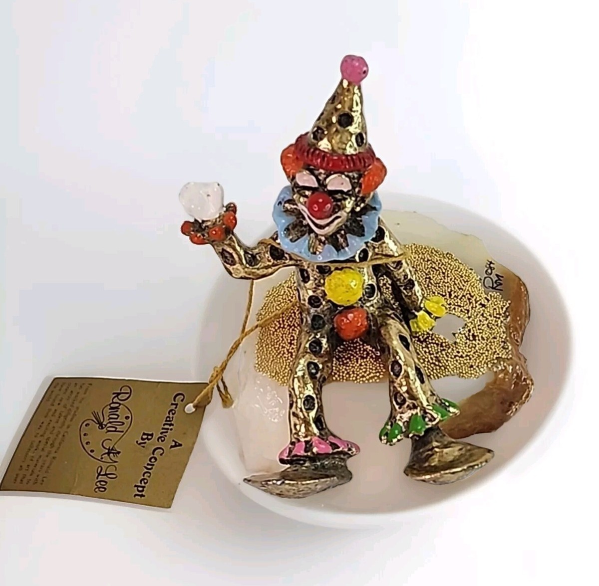 Ron Lee 　ピエロの置物 Ron Lee Clown 84 Pinky Sitting Figurine Sculpture Signed Onyx Base