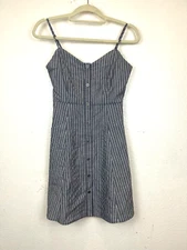 Grade & Gather Womens Sleeveless Stripe Button Down Dress in Gray White Size S