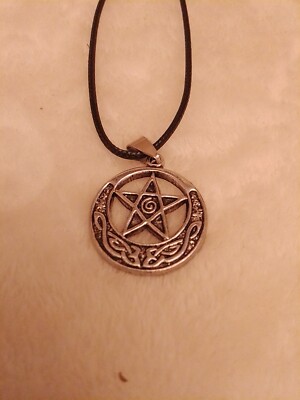 Celtic Star Necklace Moon Wiccan Pagan Celestial /FREE Black Waxed Cord 
