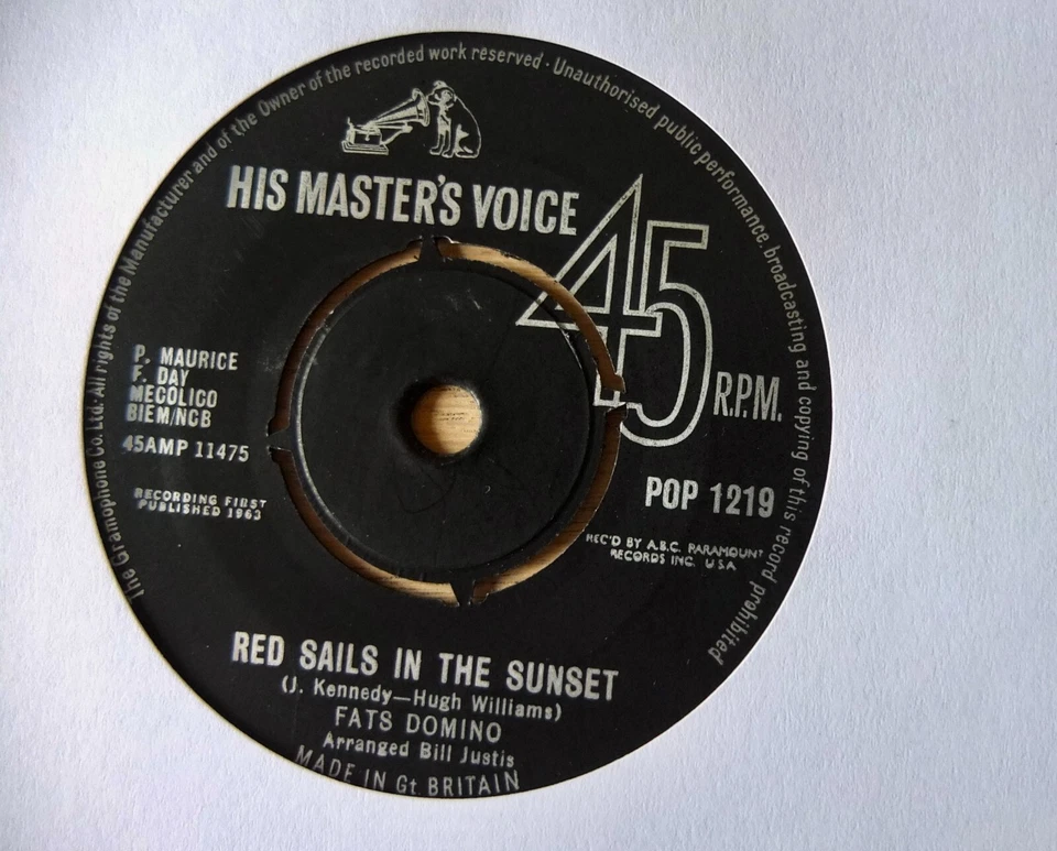 FATS DOMINO RED SAILS IN THE SUNSET 7" HMV (1963) VG+ ROCK N ROLL ENGLAND - Image 2 of 3