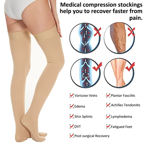Thigh high Compression Stockings 20-30mmHg Support Varicose Veins Men Women Hose - Picture 8 of 14