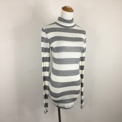 BCBGMAXAZRIA White Gray Striped Wool Blend Turtleneck Sweater Womens sz XS/XXS