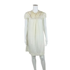 Vintage Cream Nightgown Cap Sleeves Floral Trim Pajamas Night Dress Country