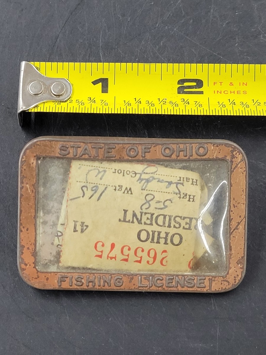 Permis De Pêche Ohio 1955 - Badge Métal Pin Holder - Vintage USA - Femme