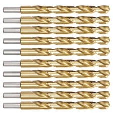10PCS 1/2" Drill Bit Set HSS Titanium Jobber Length Twist Metal Drill Bits Tools